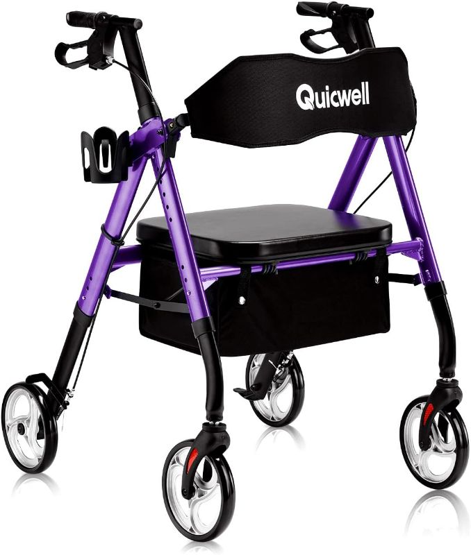 Photo 1 of Quicwell Heavy Duty Rollator Walker with Large Paded Seat, Bariatric Rolling Walker with Wide Comfort Backrest for Seniors and Adults, Adjustable Seat, Large 8" Wheels, Support Up 450 lbs, Purple
