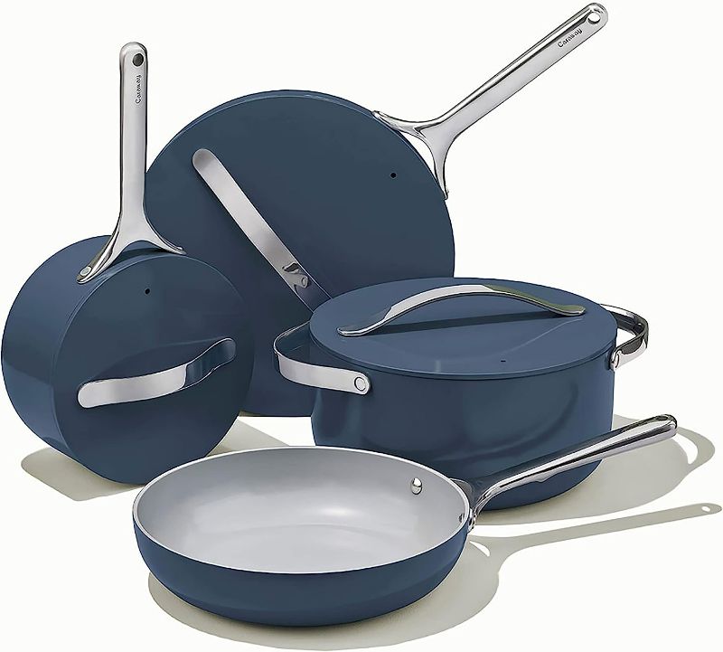 Photo 1 of Caraway Nonstick Ceramic Cookware Set (12 Piece) Pots, Pans, Lids and Kitchen Storage - Non Toxic, PTFE & PFOA Free - Oven Safe & Compatible with All Stovetops (Gas, Electric & Induction) - Navy