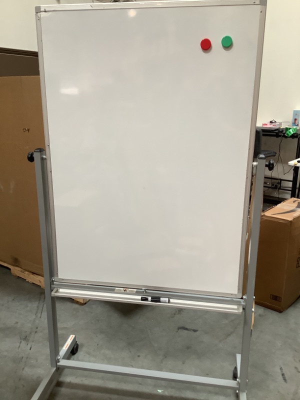 Photo 2 of 48" In Length, 35.5" In Width Double-Sided Magnetic Whiteboard W/ Wheels - Silver 