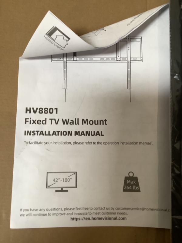 Photo 4 of Home Vision Heavy Duty Fixed TV Wall Mount Holds up to 264LBS,for Most 42-100 inch Large TVs Wall Mount Bracket Fits 16"/18"/24" Studs, VESA 800x600mm, Low Profile Space Saving for LED OLED LCD