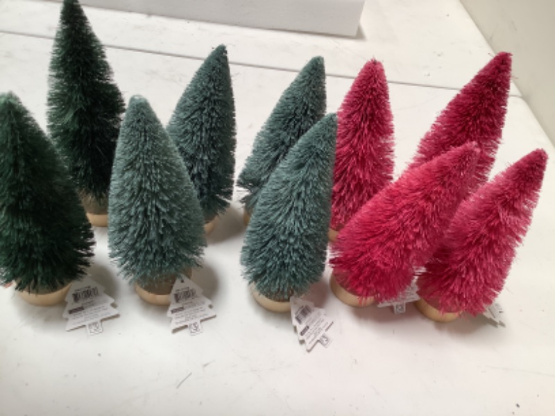 Photo 3 of 10-Pack of Decorative Mini Trees, 4 Pink, 4 Light Blue, 2 Green Trees, 9" 