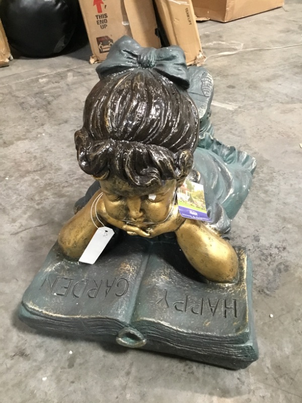 Photo 3 of Alpine Corporation 16" Tall Indoor/Outdoor Girl Laying Down Reading Book Statue Set Yard Art Decoration