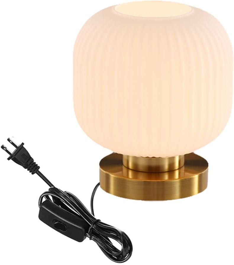 Photo 1 of Auwieou mid Century Modern Table lamp Gold Desk lamp White Ribbed Glass Shade Globe Table lamp nightstand lamp Small Table lamp for Bedside end Table Bedroom Living Room Office