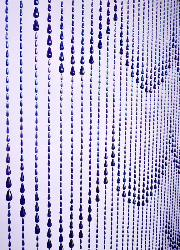 Photo 1 of 3 FT X 9 FT Raindrops Blue Iridescent Beaded Curtain Door String Curtain Wall Panel Window Room Divider Blind for Wedding Coffee House Restaurant Parts Home Decoration (Iridescent Blue, 1PC,3ft x 9ft)