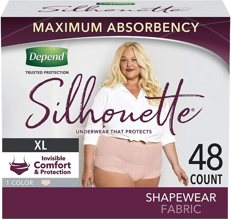 Photo 1 of Depend Silhouette Adult Incontinence and Postpartum Underwear for Women, X-Large (50–60" Waist), Maximum Absorbency, Pink, 48 Count (2 Packs of 24)