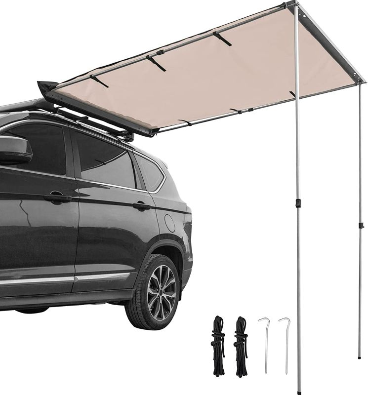 Photo 1 of VEVOR Car Side Awning, 6.6'x8.2', Pull-Out Retractable Vehicle Awning Waterproof UV50+, Telescoping Poles Trailer Sunshade Rooftop Tent w/Carry Bag for Jeep/SUV/Truck/Van Outdoor Camping Travel, Sand