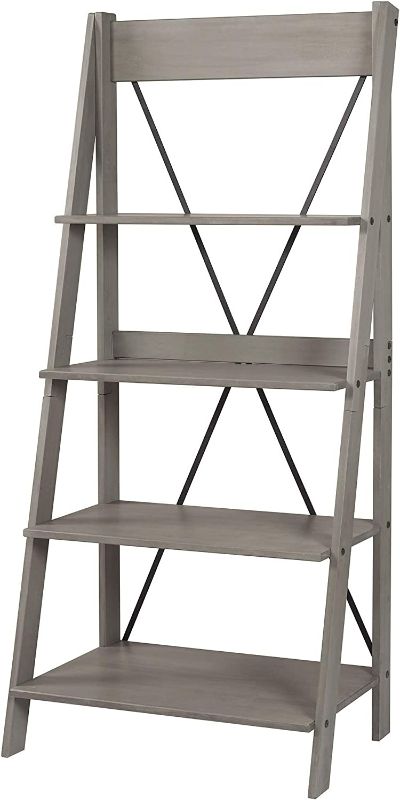 Photo 1 of Walker Edison Furniture Wood Bookcase Bookshelf Home Office Living Room Storage, 4 Shelf, Gray Wash | Universal Stand for TV's up to 64", 58 Inch, Grey | Rectangle Ottoman Storage Shelf, Gray Wash