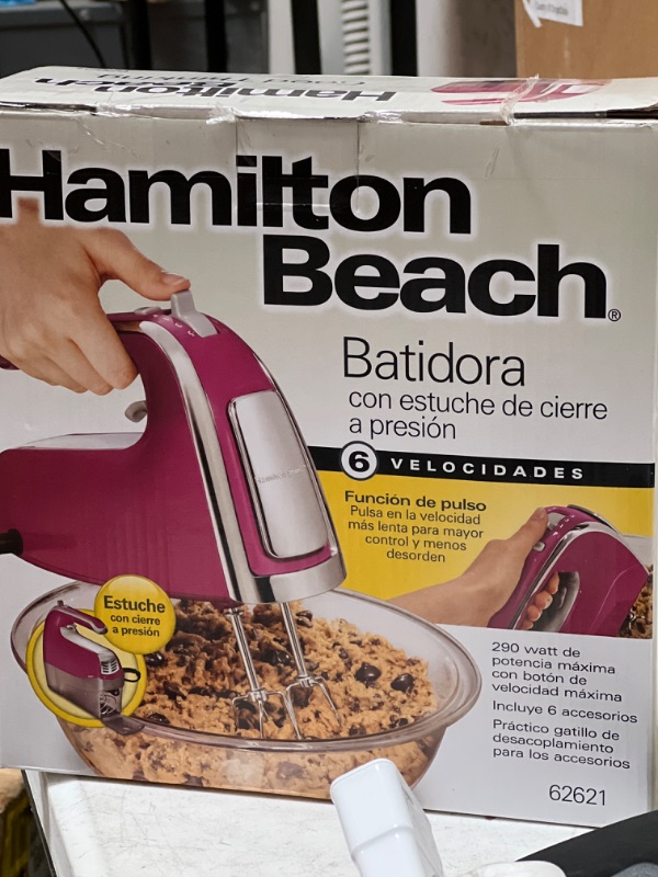 Photo 2 of Hamilton Beach Electric Hand Mixer with Snap-On Case, Twisted Wire Beaters, Milkshake Rod, Dough Hook, Whisk, 6-Speed, Raspberry