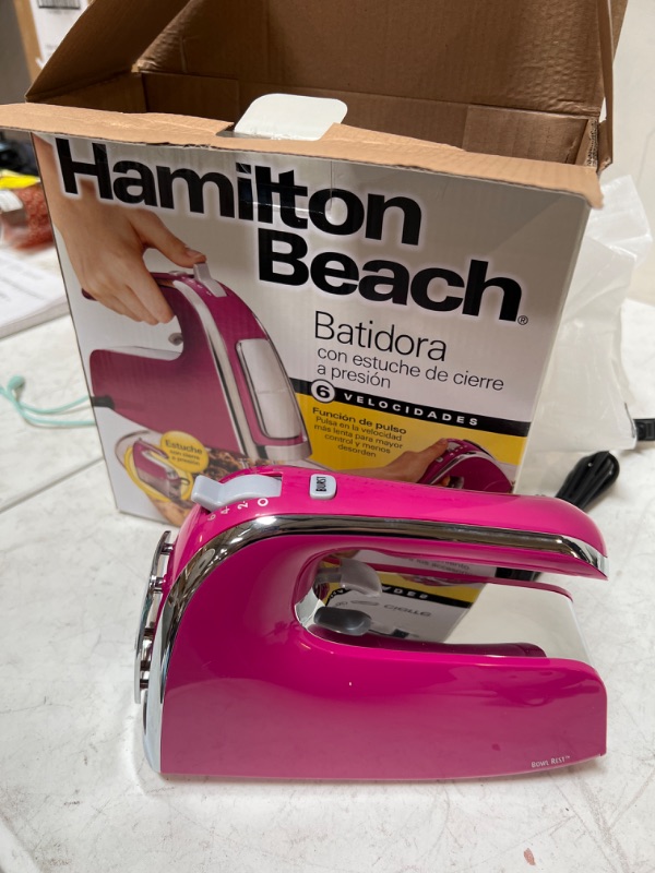 Photo 3 of Hamilton Beach Electric Hand Mixer with Snap-On Case, Twisted Wire Beaters, Milkshake Rod, Dough Hook, Whisk, 6-Speed, Raspberry
