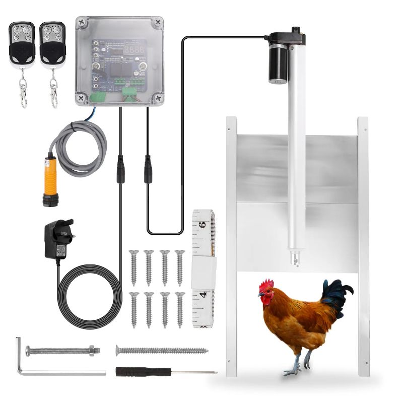 Photo 1 of Jumbl Automatic Chicken Coop Door Opener w/Timer and Remote 11” Opening w/Infrared Safety Sensor Electrical 12V DC Actuator Motor