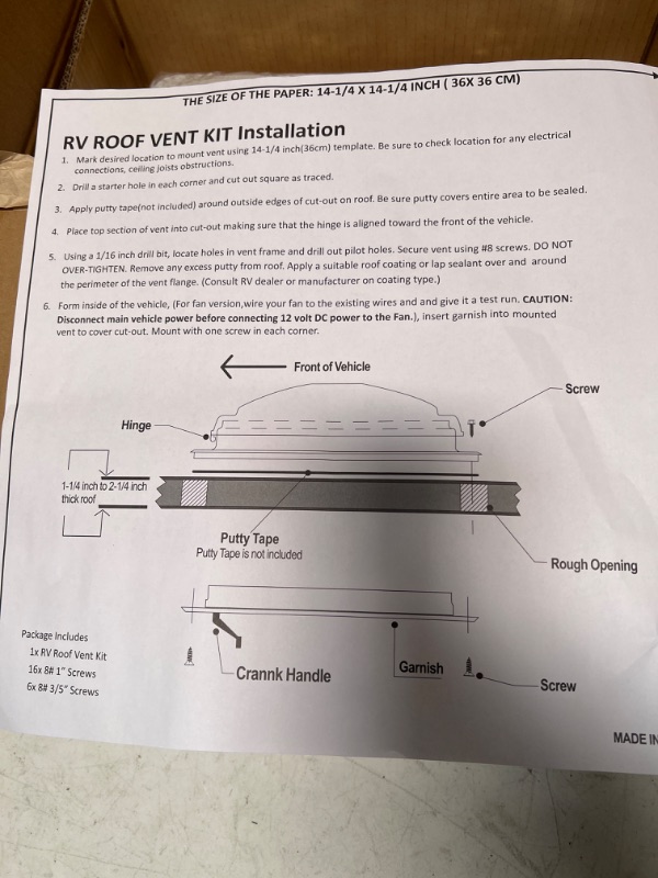 Photo 4 of Livpow RV or Trailer Roof Vent - Manual 14" x 14"