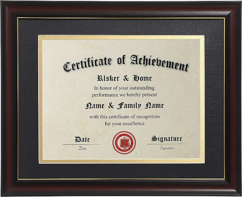 Photo 1 of ELSKER&HOME 8.5x11 Diploma Frames with Mat,Classic Cherry Wood,8.5x11 Inch With Mat or 11x14 Inch Without Mat - For Document/Certificate Frame(Double Mat, Matte Black with Gold Rim)