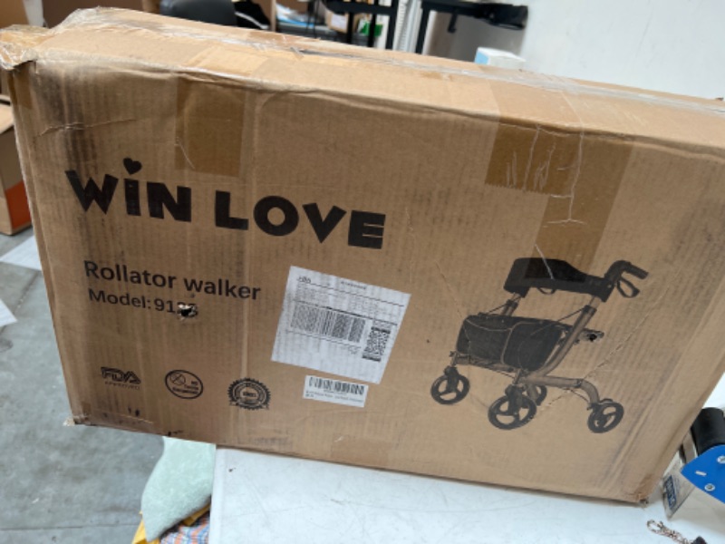 Photo 2 of WinloveRollator Walker for Seniors-Folding,with Seat and Four 8-inch Wheels-Medical Rollator Walker with Thick Backrest-Lightweight Aluminium Frame and Basket, Champagne