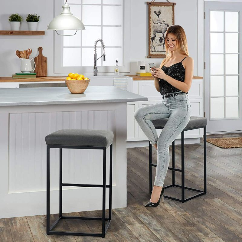 Photo 1 of MAISON ARTS Bar Height 30 Inch Bar Stools Set of 2 for Kitchen Counter Backless Industrial Stool Modern Upholstered Barstool Countertop Saddle Chair Island Stool,330 LBS Bear Capacity,(30 Inch, Grey)