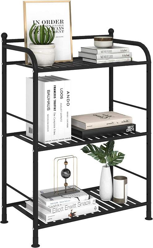 Photo 1 of FKUO 3 Tier Bathroom Storage Open Shelf Unit, Free-Standing Metal Corner Rack Shelving for Kitchen, Living Room, Hallway (Matte Black, 3 Tier)