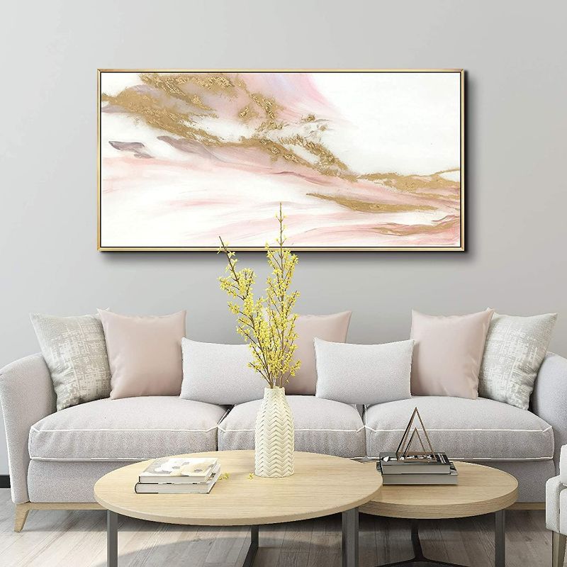 Photo 1 of ARTLAND Canvas Prints Modern Abstract Wall Decor Water Flow Shape Contemporary Pink Gold Marble Pattern Wall Art for Living Room Bedroom Gallery Wrapped Ready to Hang 20x40 inches