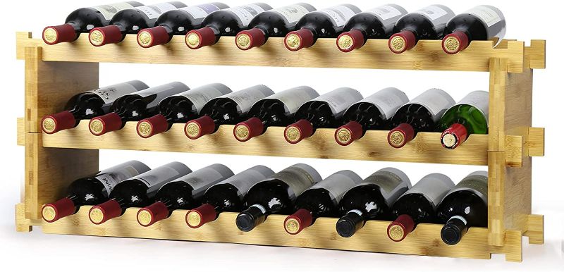Photo 1 of Finnhomy 27-Bottle Stackable Natural Bamboo Wine Display and Storage Rack
