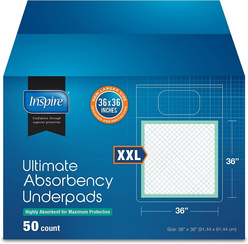 Photo 1 of Inspire Ultra 125 Gram Extra Large Super Absorbent Bed Pads for Incontinence Disposable 36 x 36 in. | MAX Absorbent with Polymer Incontinence Bed Pads Liner Chucks Pads Disposable Puppy Pad Large
