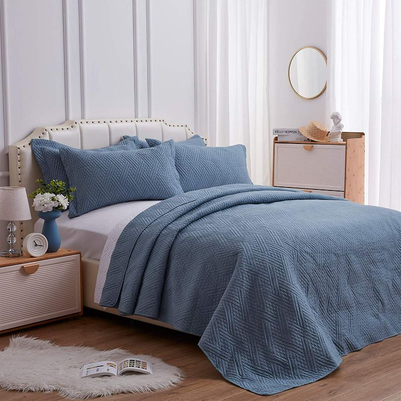 Photo 1 of SunStyle Home Quilt Set Full/Queen Size, Grayish Blue Diamond Pattern Bedspread-90x96, Soft Lightweight Microfiber Coverlet, Luxurious Warm Bed Cover for All Seasons-3 Pieces(1 Quilt, 2 Pillow Shams)