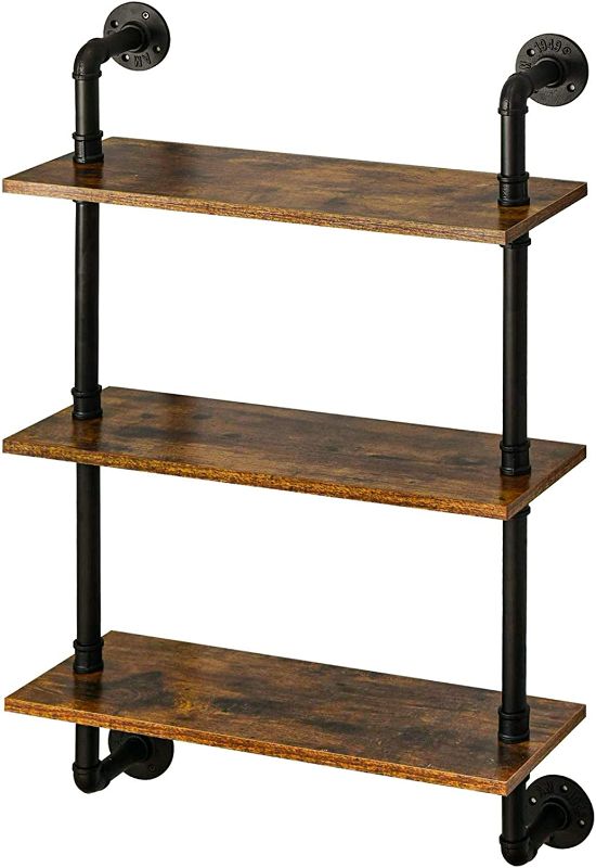 Photo 1 of YMYNY Industrial Pipe Shelf Bracket, 3 Tiers Retro Wall Mounted Floating Shelf, Wood DIY Bookshelf, Storage Shelves for Living Room, Bedroom, Office, 24" Farmhouse Bathroom Shelving, HD-UHRF-TM003