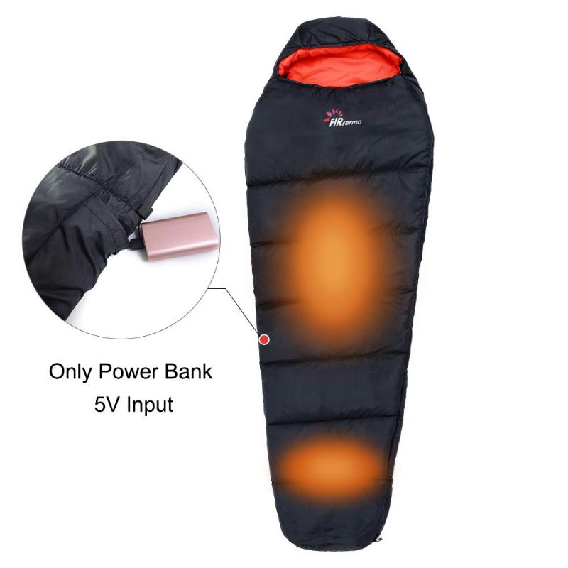 Photo 1 of Qutewarm Electric Heated Sleeping Bag Mummy Outdoor Lightweight Portable Waterproof Comfort Temperature Range 30~60°F 5V 2A Heated, Perfect for Adults Camping/Hiking