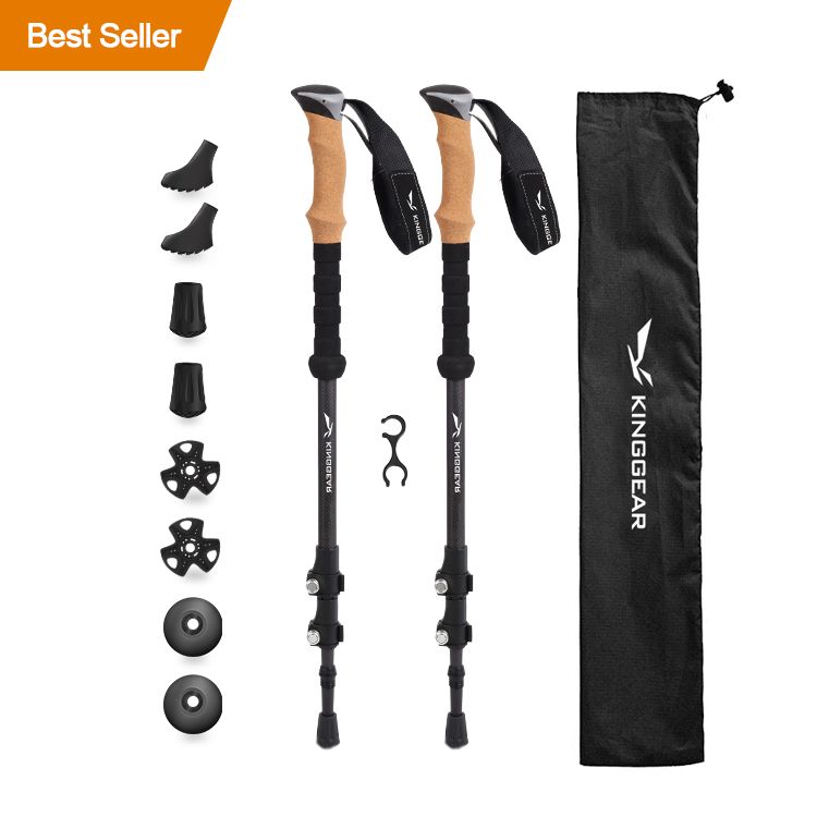 Photo 1 of KingGear Walking Stick Carbon Fiber 100% Collapsible Trekking Pole Nordic Telescopic Hiking Pole with Flip Lock