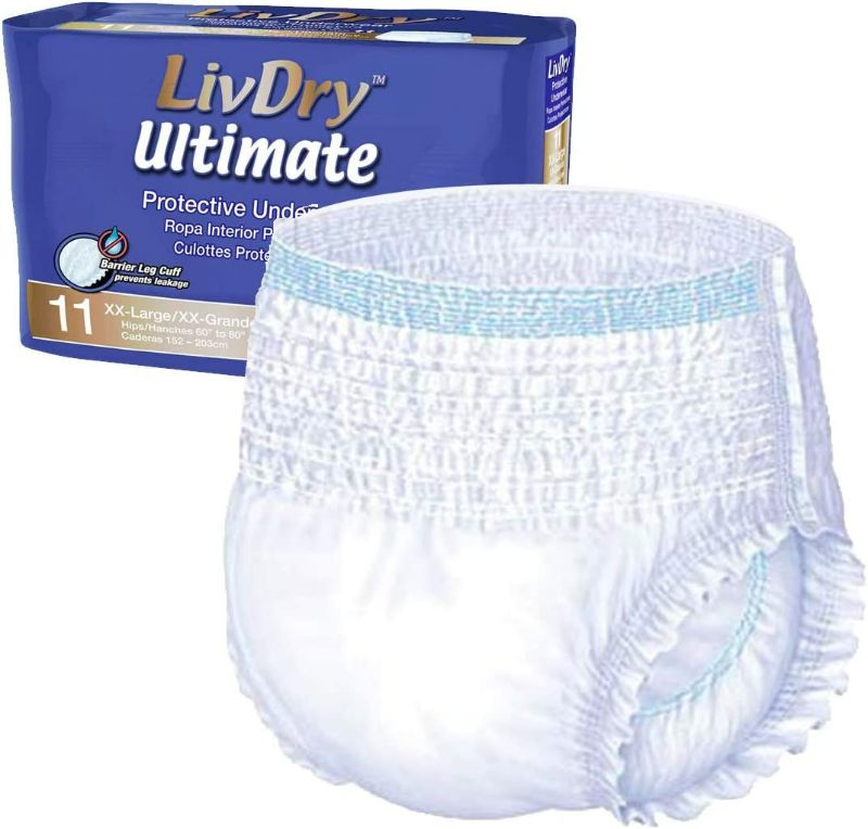 Photo 1 of LivDry Ultimate XXL Adult Incontinence Underwear, High Absorbency, Leak Cuff Protection, XX-Large, 11-Pack
