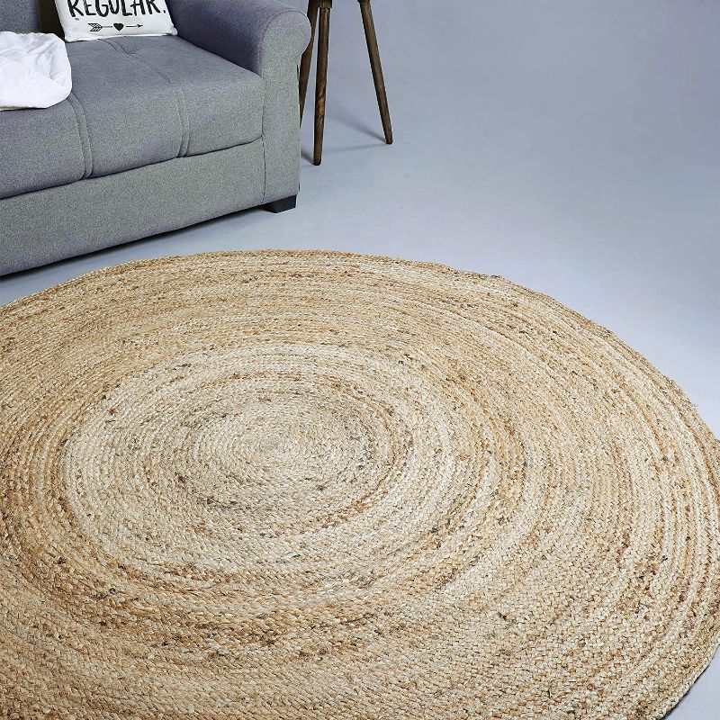 Photo 1 of Hausattire Hand Woven Jute Braided Rug, 4' Round - Natural, Reversible Area Rugs for Living Room, Kitchen, 4 Feet Round