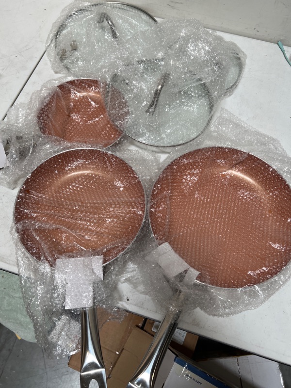 Photo 1 of SHINEURI 6 Pieces Nonstick Copper Pans with Lid Copper Frying Pans Copper Nonstick Frying Pans Copper Pans with Lid Copper Skillets with Lid Ceramic Fry Pan Copper Pans for Cooking - 8/9.5/11 inch