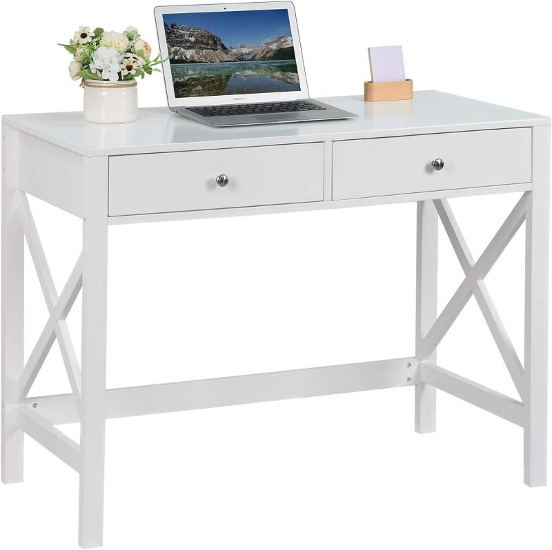 Photo 1 of Usinso White Writing Computer Desk with Drawers,Small Modern Table for Bedrooms,White Vanity Table,Office Desk with Drawers?White?