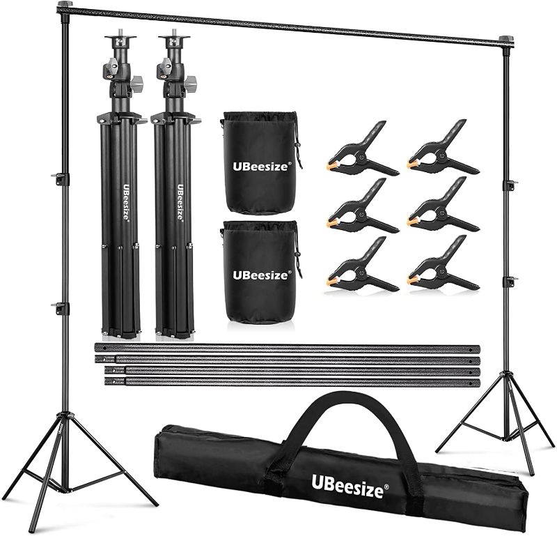 Photo 1 of UBeesize Photo Backdrop Stand System Kit, 7 x 10 ft Adjustable Background Support Stand with 6 Backdrop Clamps, 4 Crossbars, 2 Sandbags, and Carrying Bag for Photography Video Studio Wedding
