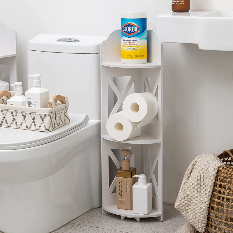Photo 1 of TuoxinEM Corner Shelves,Corner Shelf Stand Great for Bathroom Storage Small Space,Toilet Paper Stand for Bathroom Organizer,Waterproof Bathroom Stand Fit for Toilet Paper Holder Storage, White