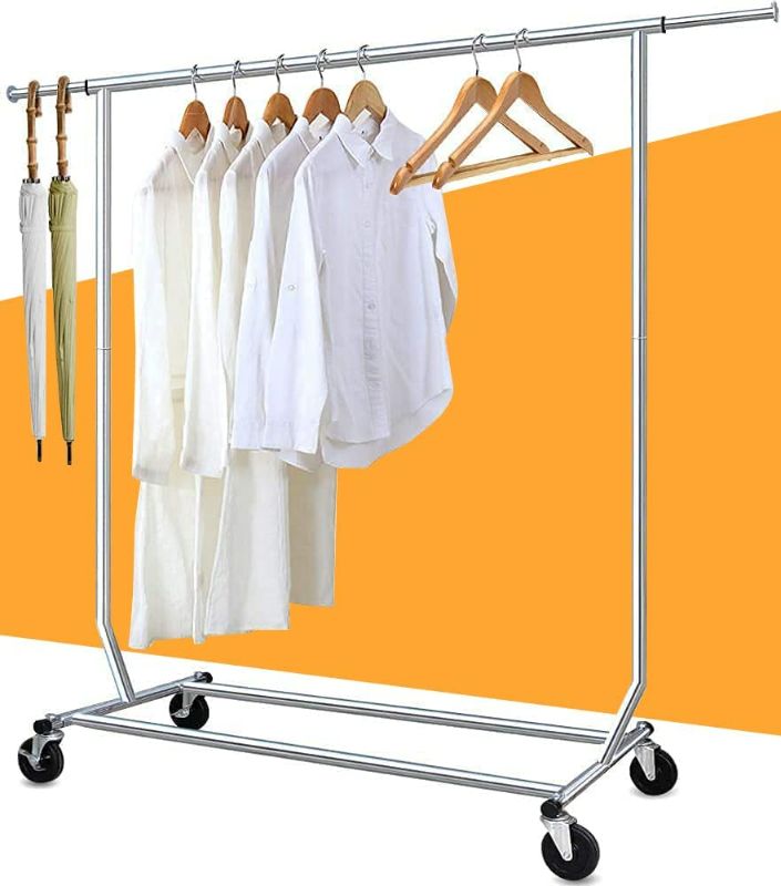 Photo 1 of Camabel Clothing Garment Rack Heavy Duty Adjustable Rolling Moveable Commercial Grade Steel Extendable moveable hanging drying Organizer Chrome Storage Metal Shelf on with Wheels for Boxes Shoes