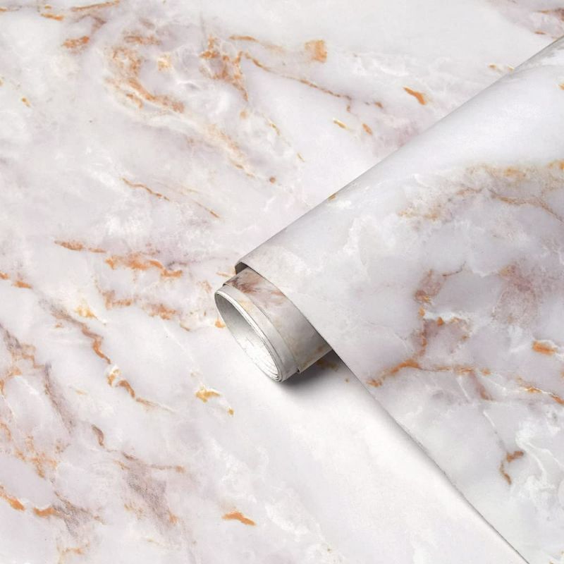 Photo 1 of Marble Contact Paper for Countertops Marble Wall Paper Matte Peel and Stick Wallpaper Removable Self Adhesive Granite Vinyl Film Waterproof Roll 15.7”×79” Thick, Easy to Clean & Install White/Gold