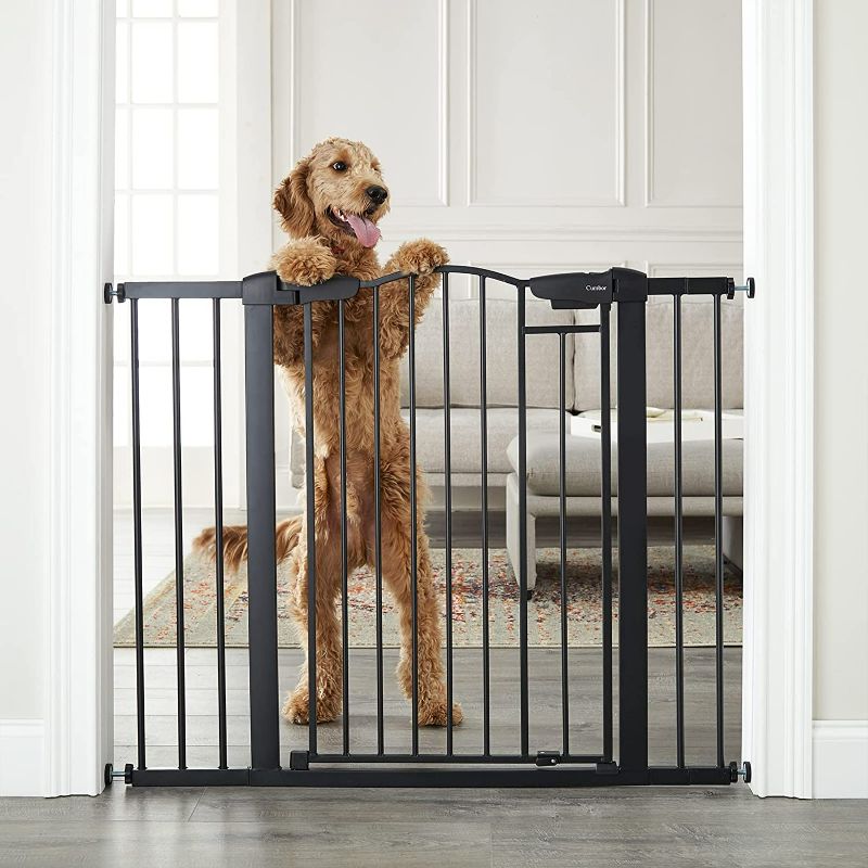 Photo 1 of Cumbor 36" Extra Tall, 29.7-46" Wide Baby Gate for Stairs, Easy Install Pressure/Hardware Mounted Dog Gates for House, Auto Closed Walk Thru Pet Gate for Doorways, Child Gate for Kids/Toddlers, Black