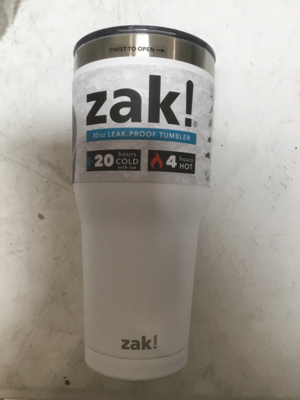 Photo 2 of Zak! Designs 30oz Double Wall Stainless Steel Cascadia Tumbler WHITE (Twist To Open)