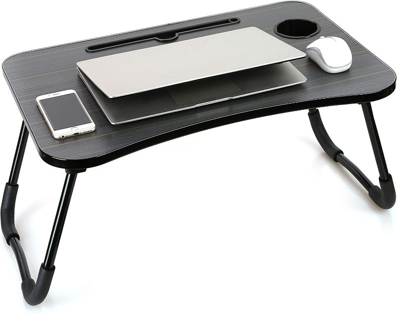 Photo 1 of Laptop Desk Laptop Bed Tray Table Large Foldable Laptop Notebook Stand Desk with Ipad and Cup Holder Perfect for Breakfast, Reading, Working,Watching Movie on Bed/Couch/Sofa (Black Stripe)