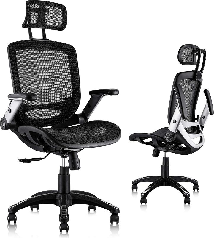 Photo 1 of GABRYLLY Ergonomic Mesh Office Chair, High Back Desk Chair - Adjustable Headrest with Flip-Up Arms, Tilt Function, Lumbar Support and PU Wheels, Swivel Computer Task Chair