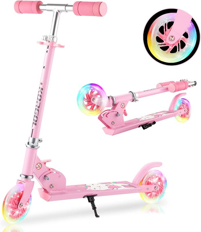 Photo 1 of Scooter for Kids Ages 6-12 - Kids Kick Scooters with Led Light Up Wheels & 3 Levels Adjustable Handlebar, Lightweight Foldable 2 Wheel Girly Pink Scooter, Christmas Birthday Gifts for Girls Boys.