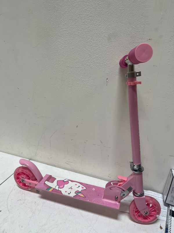 Photo 2 of Scooter for Kids Ages 6-12 - Kids Kick Scooters with Led Light Up Wheels & 3 Levels Adjustable Handlebar, Lightweight Foldable 2 Wheel Girly Pink Scooter, Christmas Birthday Gifts for Girls Boys.