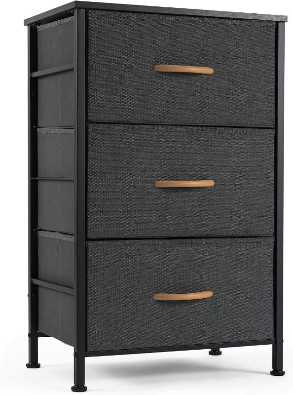 Photo 1 of ROMOON Nightstand Chest with 3 Fabric Drawers, Bedside Furniture,Lightweight Accent Table, Storage Drawer Unit with Wood Top Fabric Bins for Bedroom, College Dorm, Closets,Nursery - Dark Gray
