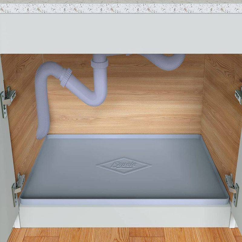 Photo 1 of Eapele Under Sink Mat Kitchen Cabinet Tray,34"x22",Flexible Waterproof Silicone Made, Hold up to 3.3 Gallons Liquid (Gray)