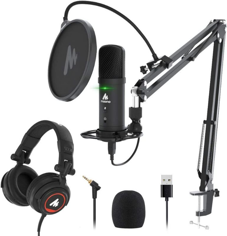 Photo 1 of MAONO USB Podcast Microphone with Headphone Set, Zero-Latency Monitoring Computer Condenser PC Mic 192KHZ/24Bit with Mute Button for Recording, Voice Over, Streaming?AU-PM401H?