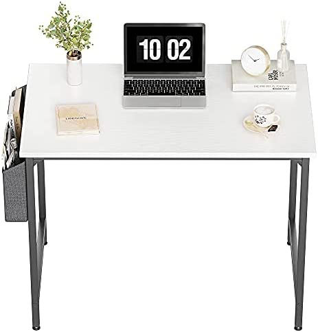 Photo 1 of CubiCubi Computer Desk 40" Study Writing Table for Home Office, Modern Simple Style PC Desk, Black Metal Frame, White