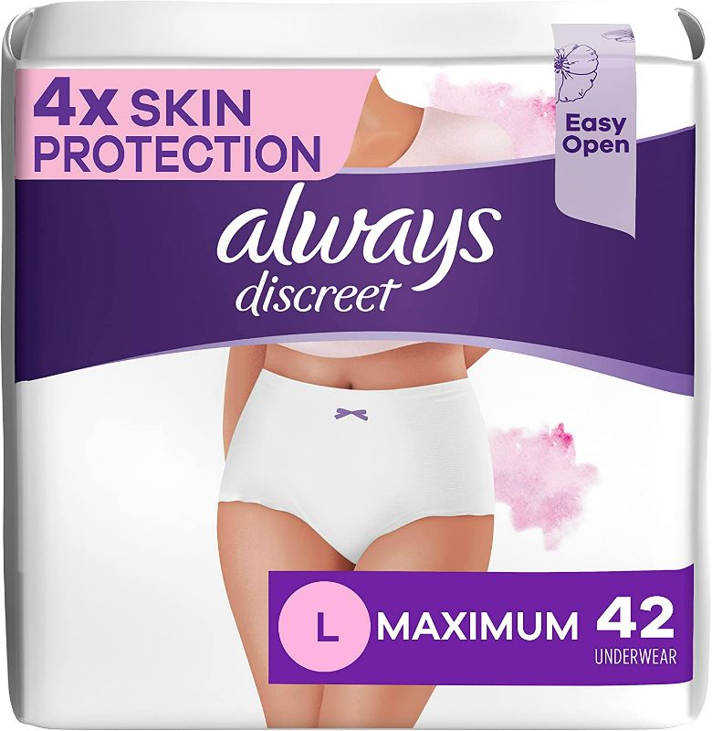 Photo 1 of Always Discreet for Sensitive Skin Underwear L Maximum Plus Absorbency Four Times Skin Protection Soft Dermatologically Tested Fragrance-Free, 42 Count
