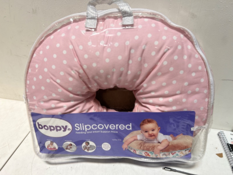 Photo 1 of Boppy Original Nursing Support, FKA Boppy Nursing Pillow, Pink Polka Dot, Ergonomic Breastfeeding, Bottle Feeding, and Bonding, with Firm Hypoallergenic Fiber Fill, with Removable Cover, Machine Washable