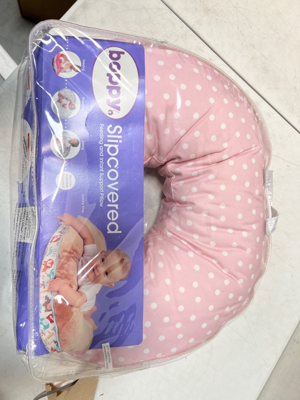 Photo 2 of Boppy Original Nursing Support, FKA Boppy Nursing Pillow, Pink Polka Dot, Ergonomic Breastfeeding, Bottle Feeding, and Bonding, with Firm Hypoallergenic Fiber Fill, with Removable Cover, Machine Washable