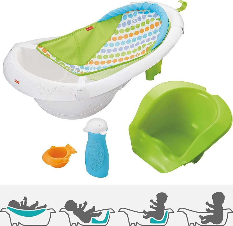 Photo 1 of Fisher-Price Baby to Toddler Bath 4-In-1 Sling ‘N Seat Tub with Removable Infant Support and 2 Toys, Green

