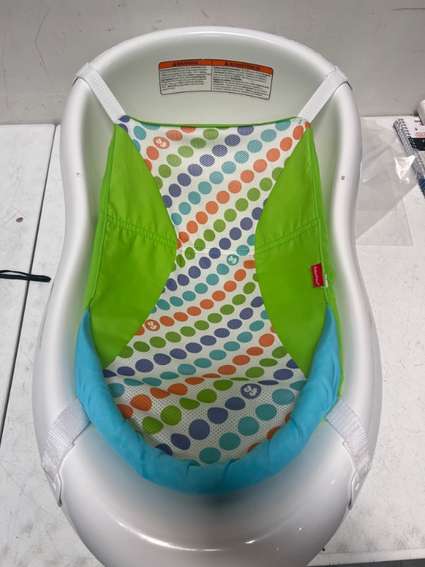 Photo 2 of Fisher-Price Baby to Toddler Bath 4-In-1 Sling ‘N Seat Tub with Removable Infant Support and 2 Toys, Green

