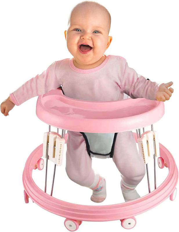Photo 1 of wwuiuiww Foldable Walker, Old-School Walker in Round Shape, Suitable for Any Terrain, for Babies, Pink 2 (6-18 Months)
